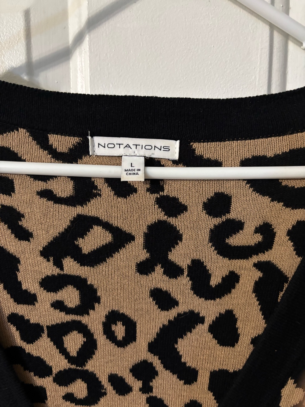 Notations Leopard Print V-Neck Sweater In Black And Tan